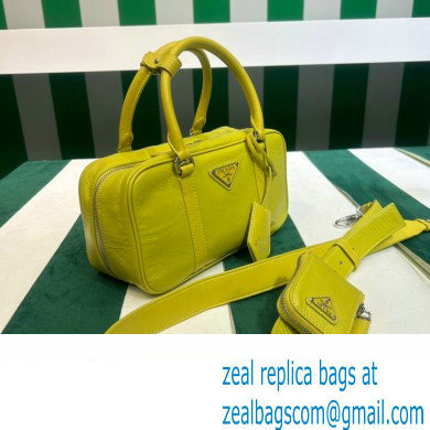 Prada Small antique nappa leather top handle bag 1BB098 yellow 2023 - Click Image to Close