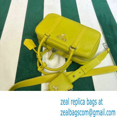 Prada Small antique nappa leather top handle bag 1BB098 yellow 2023 - Click Image to Close