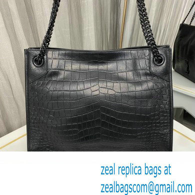 Saint Laurent Niki Shopping Bag in Vintage Leather 577999 crocodile-embossed leather Black - Click Image to Close