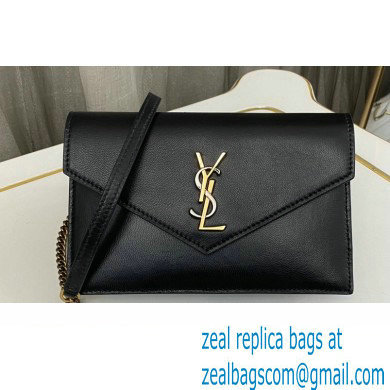 Saint Laurent cassandre envelope chain wallet in smooth leather 743050 Black/Gold