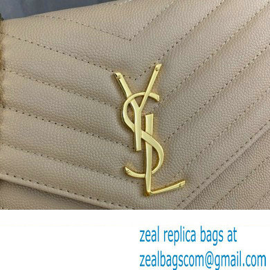 Saint Laurent cassandre matelasse chain wallet in grain de poudre embossed leather 377828 Beige/Gold