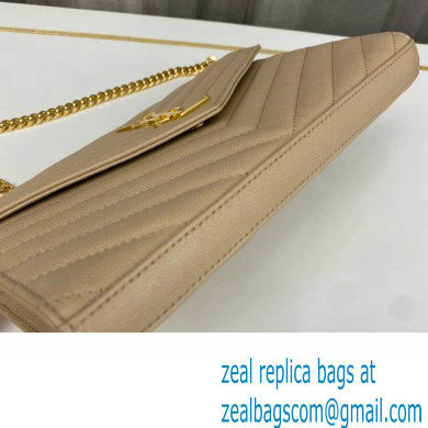 Saint Laurent cassandre matelasse chain wallet in grain de poudre embossed leather 377828 Beige/Gold