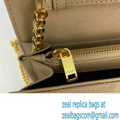 Saint Laurent cassandre matelasse chain wallet in grain de poudre embossed leather 377828 Beige/Gold