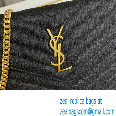 Saint Laurent cassandre matelasse chain wallet in grain de poudre embossed leather 377828 Black/Gold - Click Image to Close