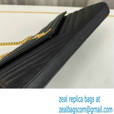 Saint Laurent cassandre matelasse chain wallet in grain de poudre embossed leather 377828 Black/Gold - Click Image to Close