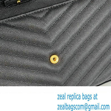 Saint Laurent cassandre matelasse chain wallet in grain de poudre embossed leather 377828 Black/Gold