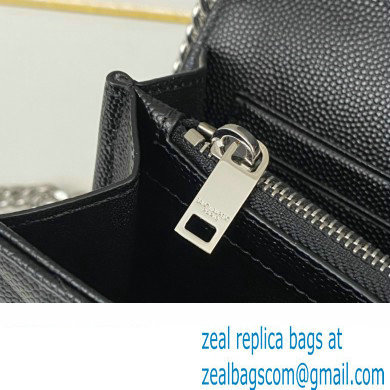 Saint Laurent cassandre matelasse chain wallet in grain de poudre embossed leather 377828 Black/Silver