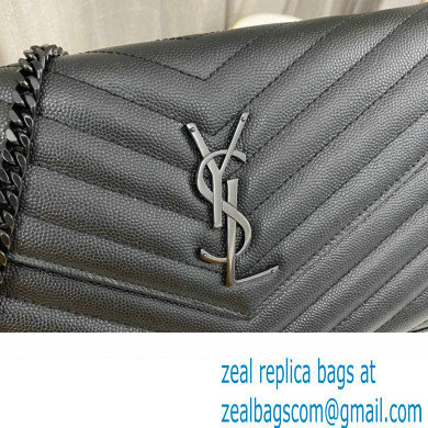 Saint Laurent cassandre matelasse chain wallet in grain de poudre embossed leather 377828 Black - Click Image to Close