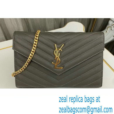 Saint Laurent cassandre matelasse chain wallet in grain de poudre embossed leather 377828 Gray/Gold