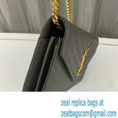 Saint Laurent cassandre matelasse chain wallet in grain de poudre embossed leather 377828 Gray/Gold