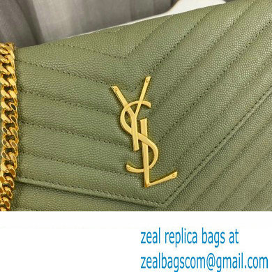 Saint Laurent cassandre matelasse chain wallet in grain de poudre embossed leather 377828 Green/Gold