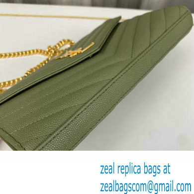 Saint Laurent cassandre matelasse chain wallet in grain de poudre embossed leather 377828 Green/Gold - Click Image to Close