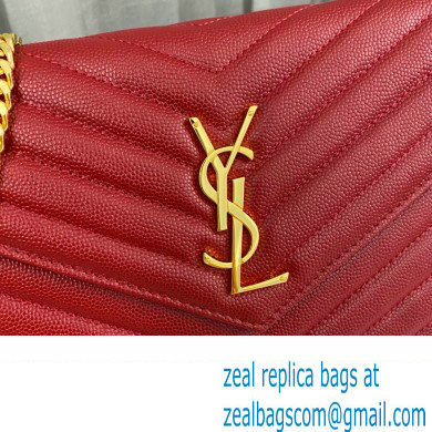 Saint Laurent cassandre matelasse chain wallet in grain de poudre embossed leather 377828 Red/Gold