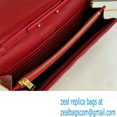 Saint Laurent cassandre matelasse chain wallet in grain de poudre embossed leather 377828 Red/Gold