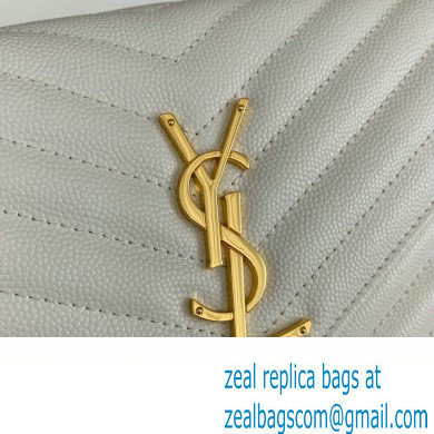 Saint Laurent cassandre matelasse chain wallet in grain de poudre embossed leather 377828 White/Gold