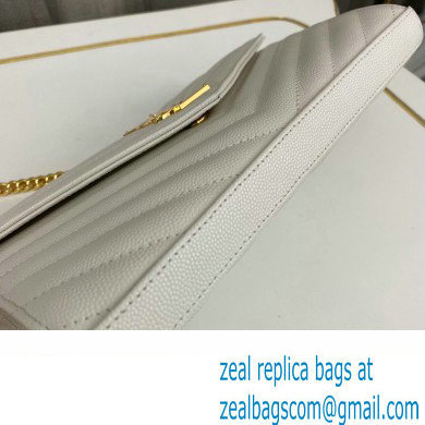Saint Laurent cassandre matelasse chain wallet in grain de poudre embossed leather 377828 White/Gold