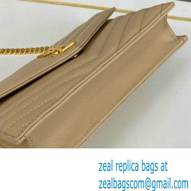 Saint Laurent cassandre matelasse envelope chain wallet in grain de poudre embossed leather 393953/742920/695108 Beige/Gold - Click Image to Close