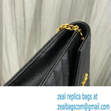 Saint Laurent cassandre matelasse envelope chain wallet in grain de poudre embossed leather 393953/742920/695108 Black/Gold
