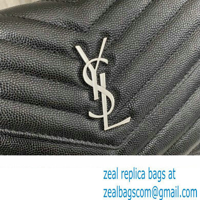 Saint Laurent cassandre matelasse envelope chain wallet in grain de poudre embossed leather 393953/742920/695108 Black/Silver