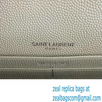 Saint Laurent cassandre matelasse envelope chain wallet in grain de poudre embossed leather 393953/742920/695108 Creamy/Silver