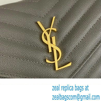 Saint Laurent cassandre matelasse envelope chain wallet in grain de poudre embossed leather 393953/742920/695108 Gray/Gold