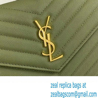 Saint Laurent cassandre matelasse envelope chain wallet in grain de poudre embossed leather 393953/742920/695108 Green/Gold