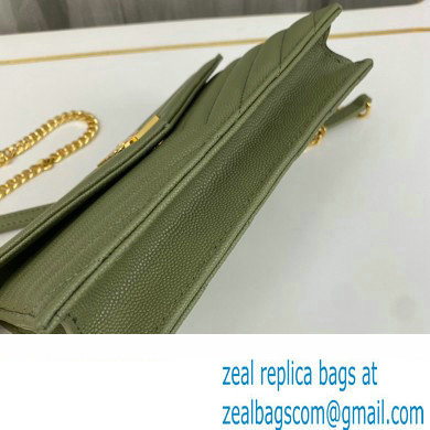 Saint Laurent cassandre matelasse envelope chain wallet in grain de poudre embossed leather 393953/742920/695108 Green/Gold