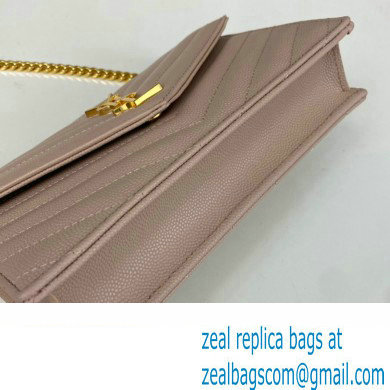 Saint Laurent cassandre matelasse envelope chain wallet in grain de poudre embossed leather 393953/742920/695108 Pink/Gold