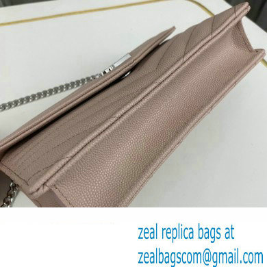 Saint Laurent cassandre matelasse envelope chain wallet in grain de poudre embossed leather 393953/742920/695108 Pink/Silver - Click Image to Close