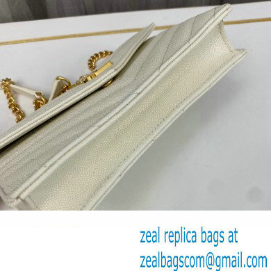 Saint Laurent cassandre matelasse envelope chain wallet in grain de poudre embossed leather 393953/742920/695108 White/Gold