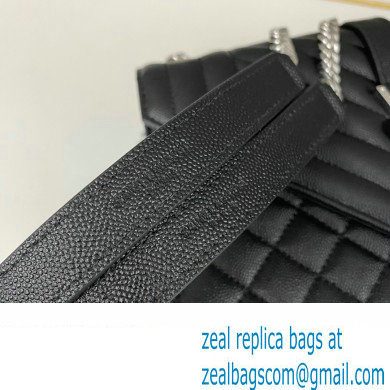 Saint Laurent medium envelope Bag in quilted grain de poudre embossed leather 600185 Black/Silver - Click Image to Close
