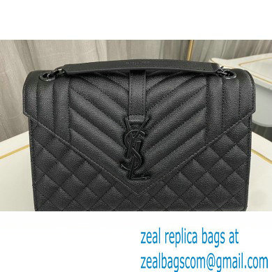 Saint Laurent medium envelope Bag in quilted grain de poudre embossed leather 600185 Black