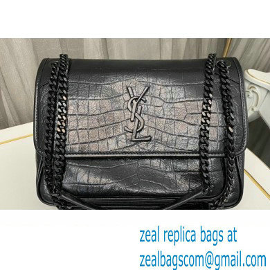 Saint Laurent medium niki Bag in crocodile-embossed leather 633150 Black