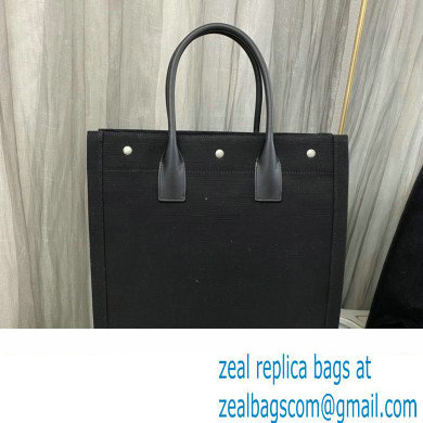 Saint Laurent rive gauche n/s shopping bag in linen and cotton 631682 Black
