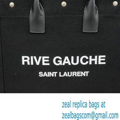 Saint Laurent rive gauche n/s shopping bag in linen and cotton 631682 Black - Click Image to Close