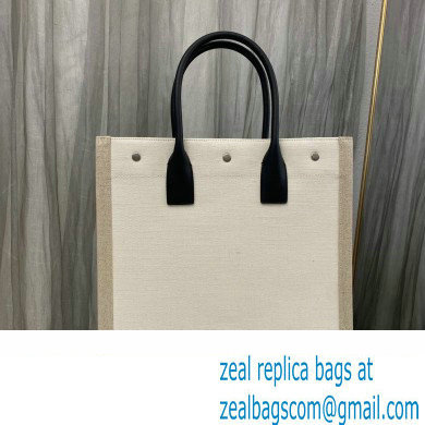 Saint Laurent rive gauche n/s shopping bag in linen and cotton 631682 White