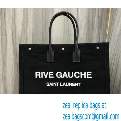 Saint Laurent rive gauche shopping Tote bag in linen and leather 499290 Black - Click Image to Close