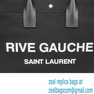 Saint Laurent rive gauche shopping Tote bag in linen and leather 499290 Black - Click Image to Close