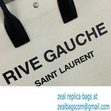 Saint Laurent rive gauche shopping Tote bag in linen and leather 499290 White - Click Image to Close