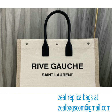 Saint Laurent rive gauche shopping Tote bag in linen and leather 499290 White