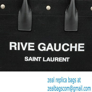 Saint Laurent rive gauche small shopping Tote bag in linen and leather 617481 Black