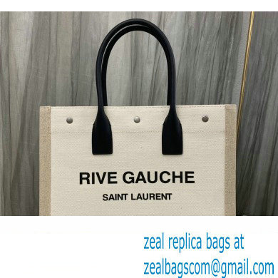 Saint Laurent rive gauche small shopping Tote bag in linen and leather 617481 White