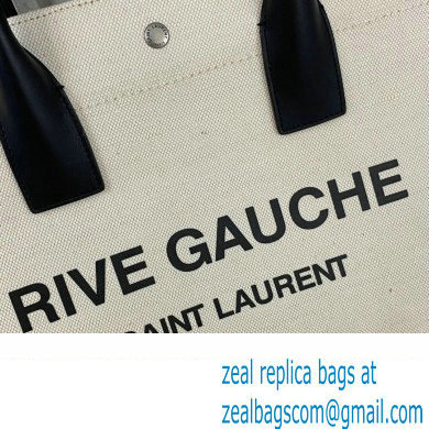 Saint Laurent rive gauche small shopping Tote bag in linen and leather 617481 White - Click Image to Close