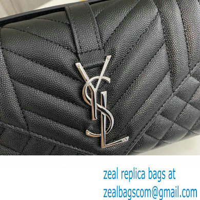 Saint Laurent small envelope Bag in quilted grain de poudre embossed leather 600195 Black/Silver