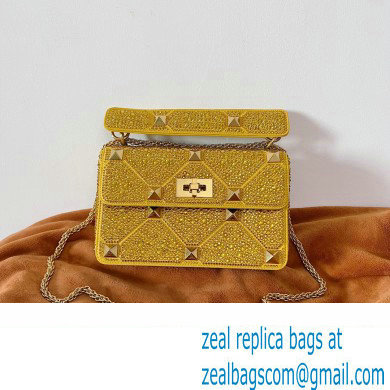 VALENTINO MEDIUM ROMAN STUD THE SHOULDER BAG WITH CHAIN AND SPARKLING EMBROIDERY yellow 2022