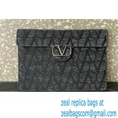 Valentino Loco Pouch Bag in Toile Iconographe 310 Gray/Black 2023 - Click Image to Close