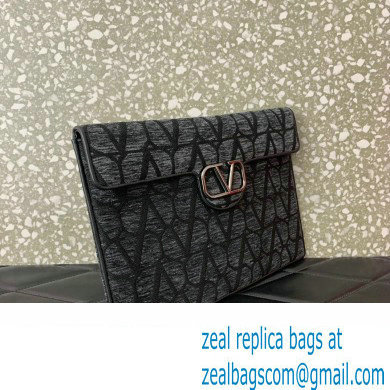 Valentino Loco Pouch Bag in Toile Iconographe 310 Gray/Black 2023 - Click Image to Close
