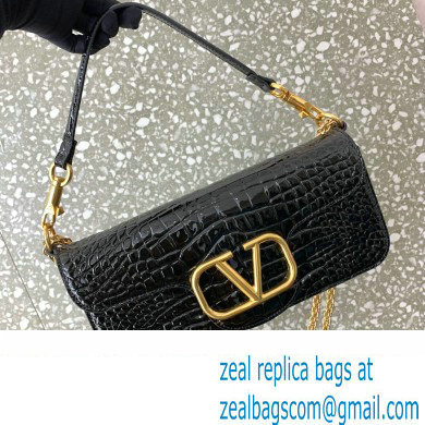 Valentino Loco Shoulder Bag In Croco Pattern Black 2023