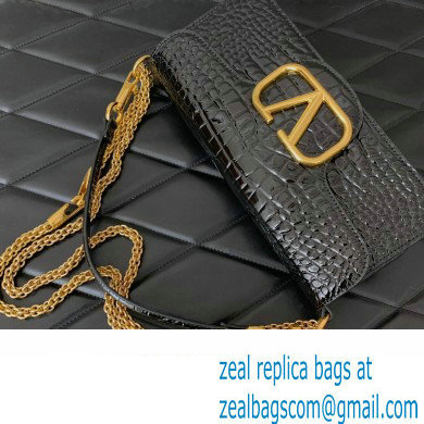 Valentino Loco Shoulder Bag In Croco Pattern Black 2023 - Click Image to Close
