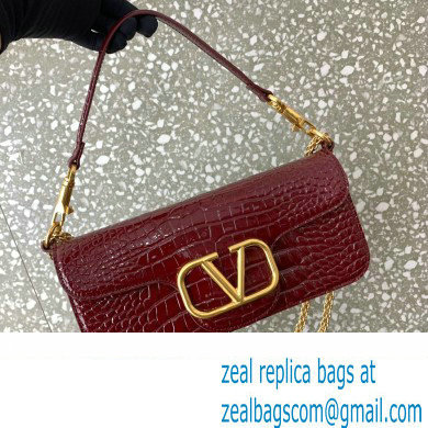 Valentino Loco Shoulder Bag In Croco Pattern Burgundy 2023 - Click Image to Close